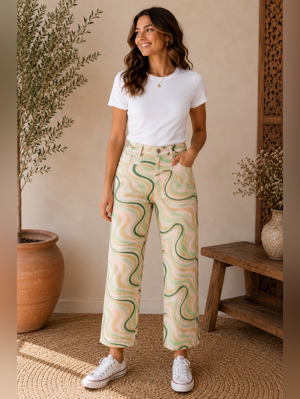 Bailey Rose Retro Swirl Wide Leg Pants Size M